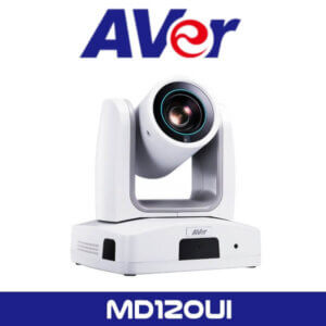 An AVer branded PTZ (Pan-Tilt-Zoom) camera with model number MD120UI, positioned on a white background.