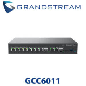 Alt text: An image showcasing a Grandstream GCC6011 network switch with multiple Ethernet ports and status LEDs visible on the front panel, against a white background.