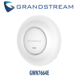 A Grandstream GWN7664E white circular Wi-Fi access point with LED indicators and branding on the front, displayed against a white background.