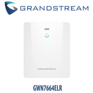 Alt text: A Grandstream GWN7664LR Wi-Fi access point with the company logo at the top and model number at the bottom, against a white background.