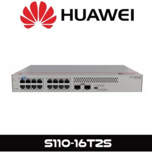 Front view of a Huawei S110-16T2S networking switch on a white backdrop.