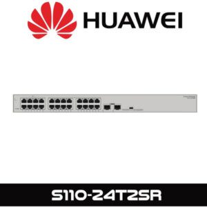 Front view of a Huawei 24-port network switch model S110-24T2SR, with Huawei logo above.