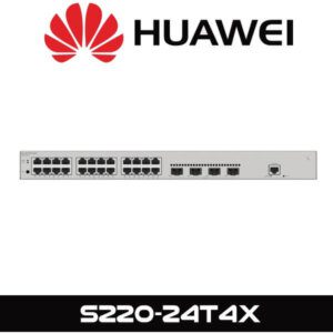 Front view of a Huawei S220-24T4X network switch with multiple Ethernet ports.