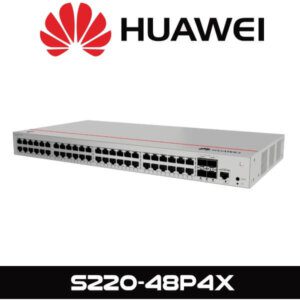 A Huawei S220-48P4X model network switch with multiple ports on a white background.