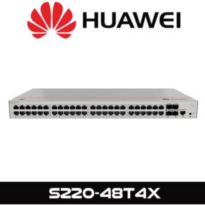 Front view of a Huawei S220-48T4X network switch with 48 Ethernet ports and 4 SFP+ ports on a white background.