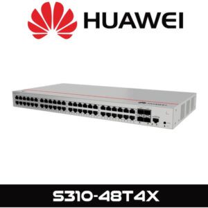 Front view of a Huawei S310-48T4X network switch with multiple ports and the Huawei logo above.