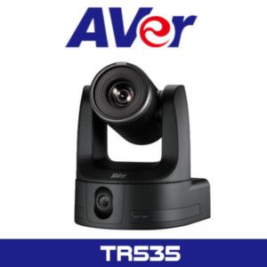 AVer logo above a professional-grade TR535 conference camera with visible lens and control buttons.