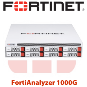 A FortiAnalyzer 1000G network security and analysis device by Fortinet with red and silver design elements visible.