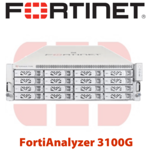 Front view of FortiAnalyzer 3100G network security and analysis appliance with the Fortinet logo above.