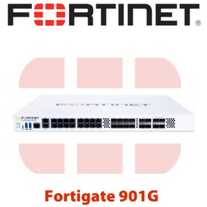 Front view of a Fortinet Fortigate 901G network security device with multiple ports.