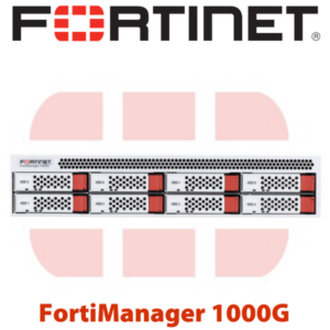 Front view of a Fortinet FortiManager 1000G network security device with multiple ports and indicator lights.