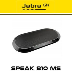 A black Jabra GN Speak 810 MS conference speakerphone on a yellow background.