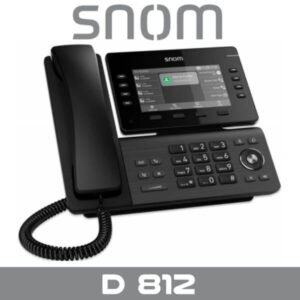 A modern Snom D812 desk phone with a digital screen and corded handset.