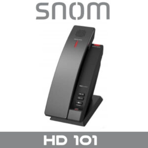 A modern Snom office telephone model HD 101 with a sleek design displayed against a grey background.