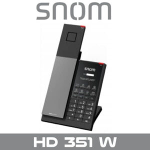 A Snom HD 351 W model cordless phone with handset in charging base on a white background.