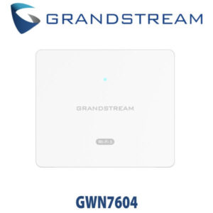 A sleek white Wi-Fi 6 access point from Grandstream, model GWN7604, with a subtle blue indicator light.