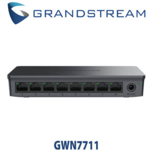 Front view of the Grandstream GWN7711 network switch with eight Ethernet ports and LED indicators.