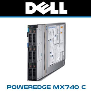 A Dell PowerEdge MX740C server model displayed from a side view, highlighting its modular design and ports on the front panel.