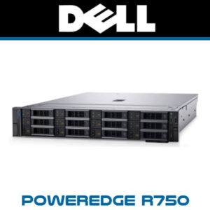 Front view of the Dell PowerEdge R750 server showcasing its drive bays and design features.