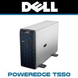 Image of a Dell PowerEdge T550 server with a modern design and distinctive blue accents.