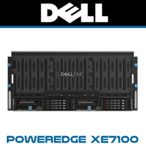 Dell PowerEdge XE7100 Server ::: A front view of the Dell PowerEdge XE7100 server, featuring a sleek black chassis with the Dell EMC logo prominently displayed and multiple drive bays.