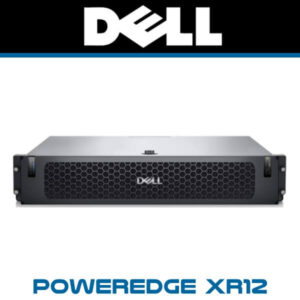 DELL PowerEdge XR12::A front view of the DELL PowerEdge XR12 server featuring a sleek design and honeycomb ventilation.