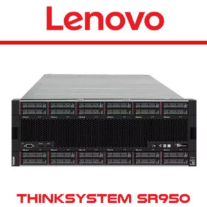 Front view of the Lenovo ThinkSystem SR950 server, showcasing its multiple drive bays and control panel features.